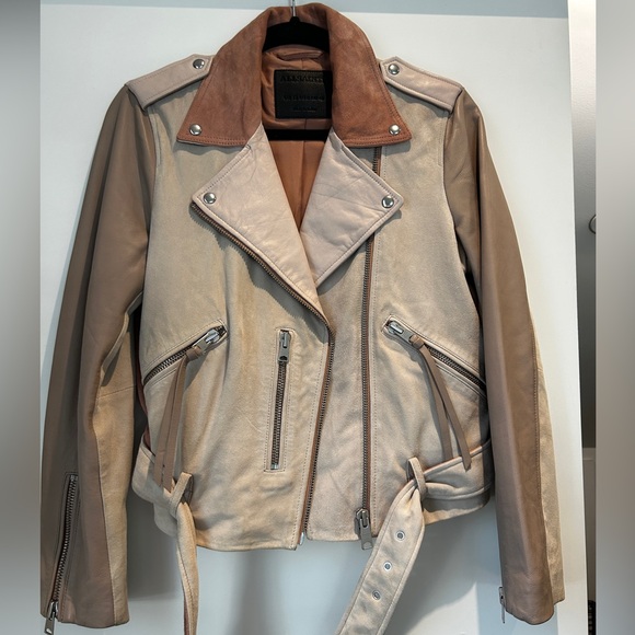 ALL SAINTS Balfern leather and suede biker jacket size 8 - Picture 3 of 9